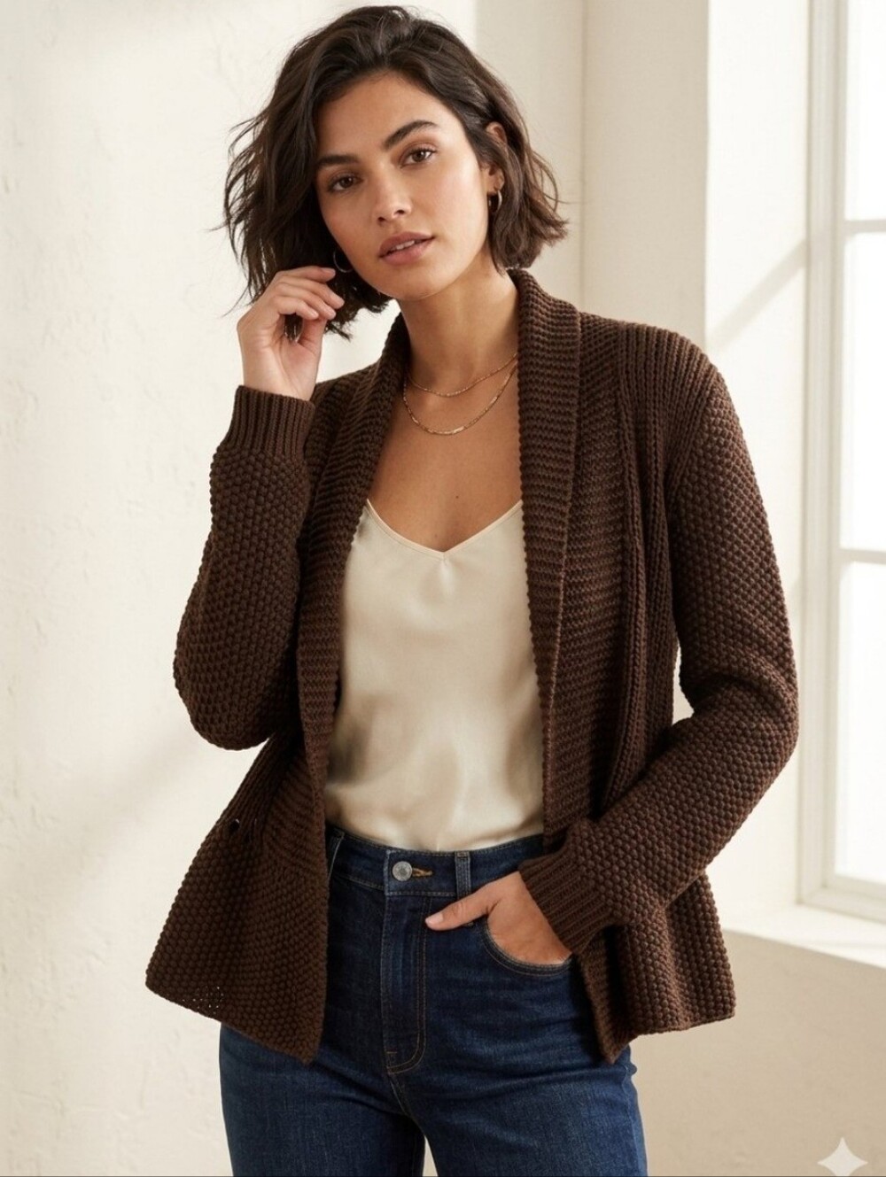 Dark Academia LAUREN Ralph Lauren Chocolate Knit Peplum Cardigan L